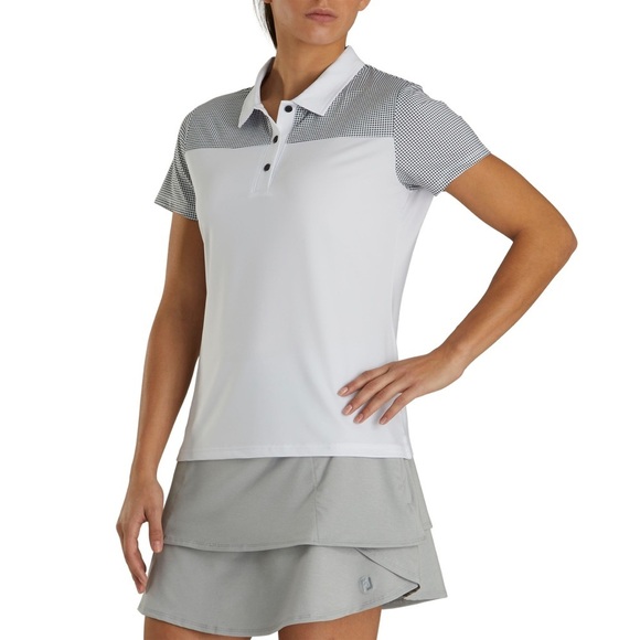 FootJoy FootJoy Women's Lisle Dot Print Yoke Polo- White size small - Picture 1 of 12